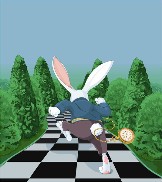 white rabbit running away