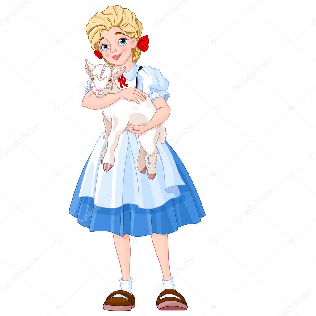 Illustration of Alice holds white goat