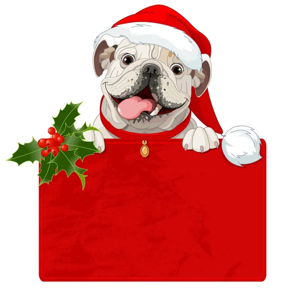 Mignon Bouledogue Dans Santas Chapeau Vecteur Illustration — Image vectorielle