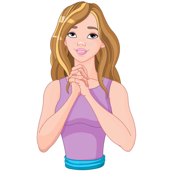 Vector Illustration Cute Cartoon Girl Praying — Stock Vector