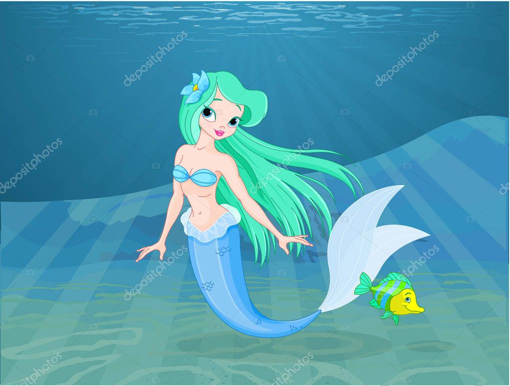 Vector set of  beautiful cartoon mermaid