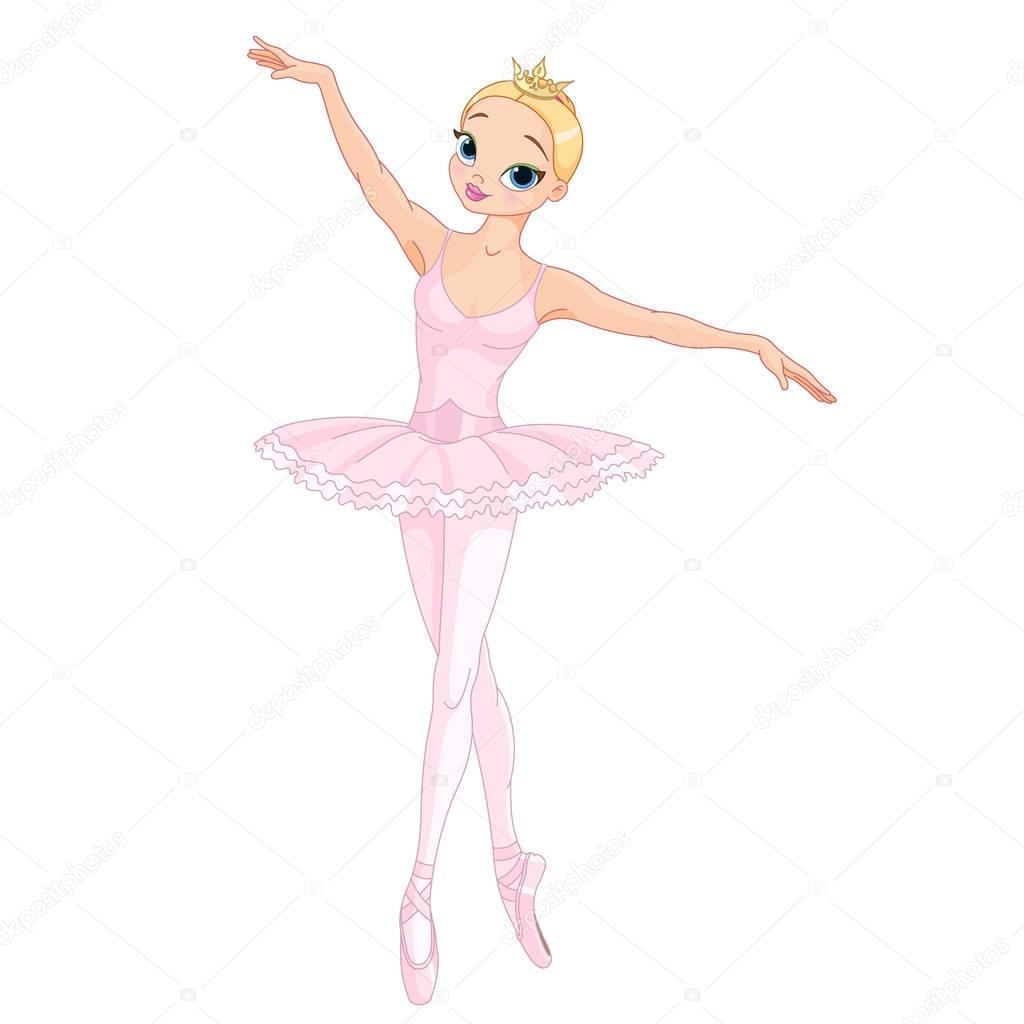 Pretty cartoon ballerina dancing isolated on white background