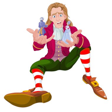 Gulliver holds Lilliputians on his hands clipart