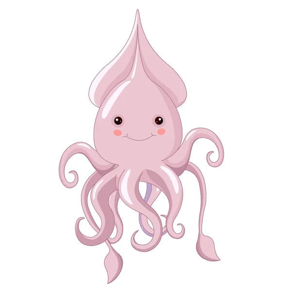 Vector Illustration Very Cute Squid Isolated White — Stock Vector