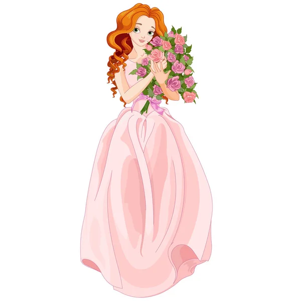 Belle Fille Dessin Animé Avec Des Roses Illustration Vectorielle — Image vectorielle