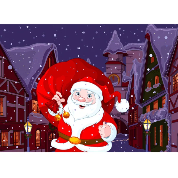 Santa Claus Big Red Sack Presents Cute Cartoon Illustration — Stock Vector