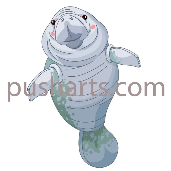 Cartoon Illustration Cute Grey Manatee White Background — ストックベクタ