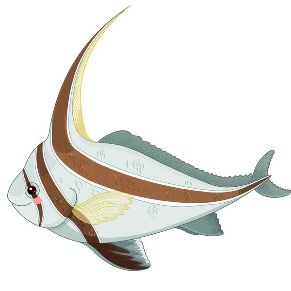 Illustrazione Cartone Animato Carino Pesce Jackknife Sorridente Sfondo Bianco — Vettoriale Stock