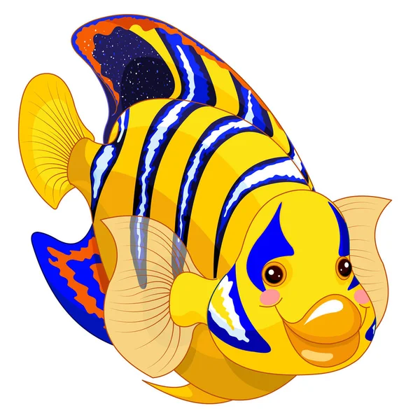 Tecknad Illustration Vackra Angelfish Vit Bakgrund — Stock vektor