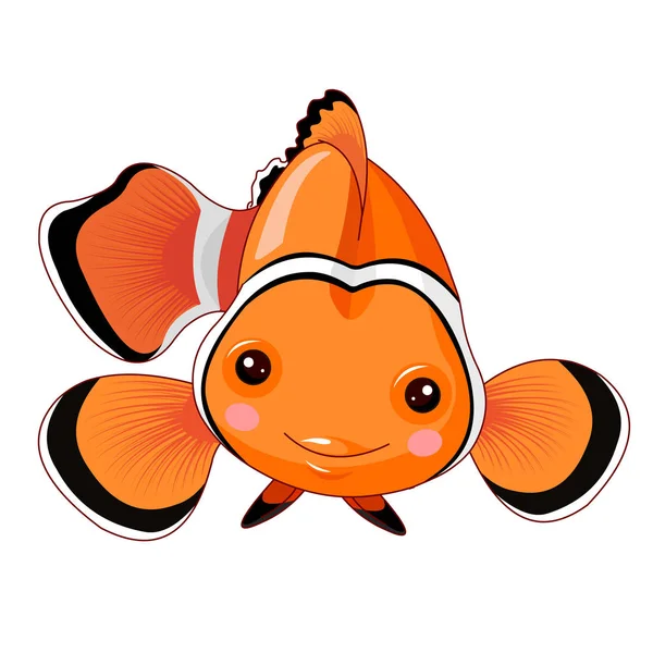 Illustrazione Cartone Animato Simpatico Pesce Pagliaccio Sorridente Sfondo Bianco — Vettoriale Stock