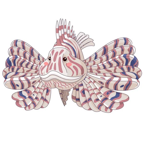 Мультяшна Ілюстрація Барвистої Риби Лева Білому Тлі — стоковий вектор