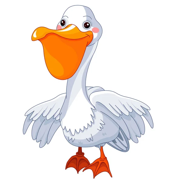 Cartoon Illustration Cute White Pelican Bird White Background — Stock Vector