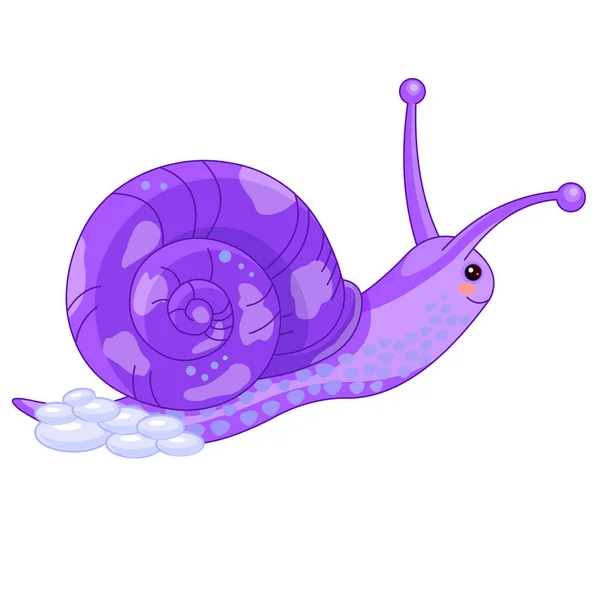 白色背景上可爱的紫色海蜗牛的卡通画 — 图库矢量图片
