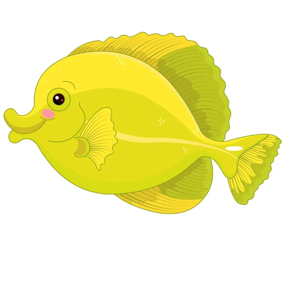 Illustration Bande Dessinée Poisson Jaune Mignon Tang Sur Fond Blanc — Image vectorielle