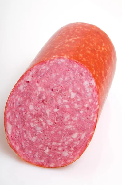 Sausage boiled-smoked Servelat Grainy Russian. — Stock Photo, Image