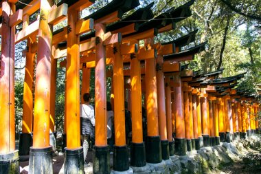 Japonya, Kyoto, 06 Nisan 2017 - turistler, tapınak Fushimi Inari Taisha Kyoto, Japonya büyük akışı. Tapınak 233 metre deniz seviyesinden ve rotalar birçok türbelerin için dağa içerir bulunur.