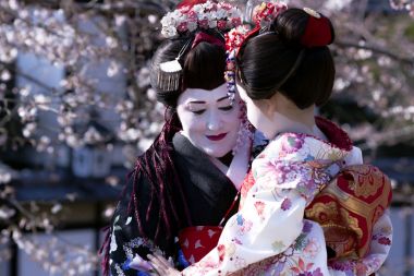 Maiko kimono elbiseli güzel Bayan portresi
