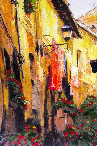 Fragment Oil Paintings Theme Old Houses Italy — Stock Photo, Image