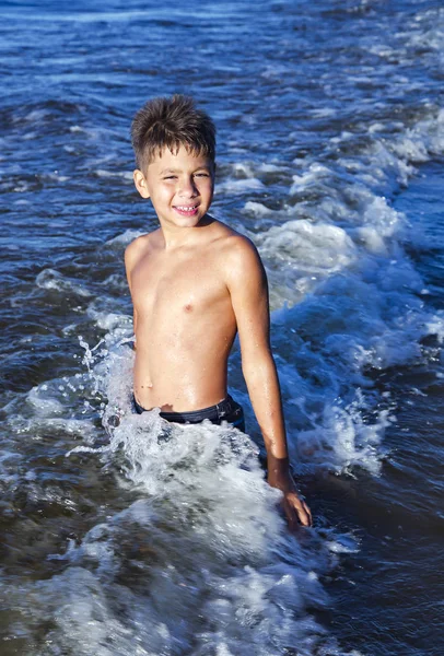 Happy Smiling Boy Waves Baltic Sea Bright Summer Day Jurmala — 스톡 사진