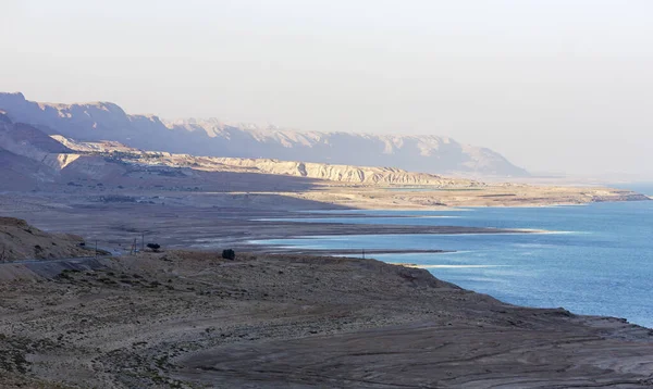 死海的全景全景 在犹太山脉的背景下 死海的水位每年下降一米 以色列 — 图库照片