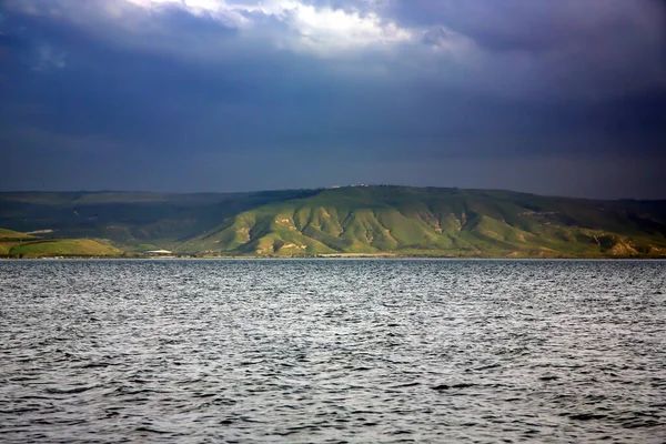 Lago Kinneret Mar Galiléia Tibério Com Vista Para Colinas Golã — Fotografia de Stock
