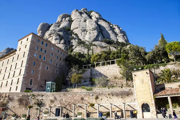 Santa Maria Montserrat Spectacular Benedictine Abbey Mountains Barcelona Catalonia Spain — стоковое фото