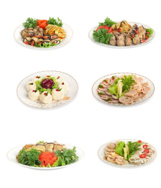 Et ve sebze izole şenlikli yemek seti