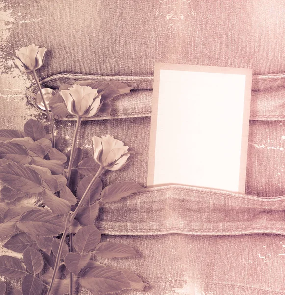 Stary tło denim z ramki papieru — Zdjęcie stockowe