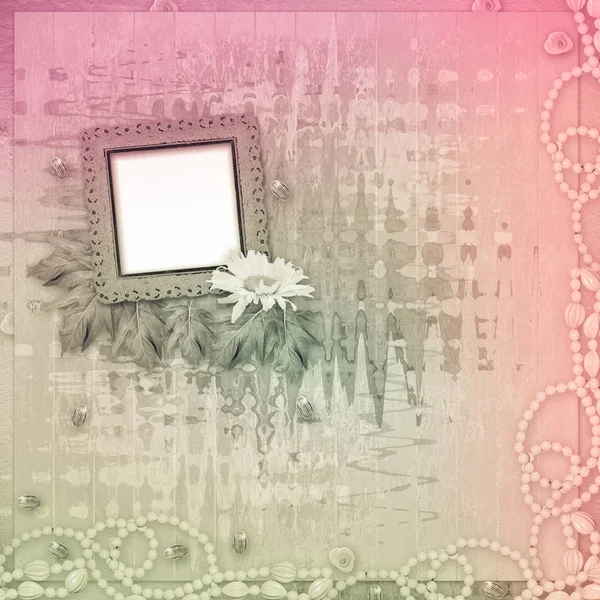 Grunge rám s krásný náhrdelník, korálky a květiny — Stock fotografie