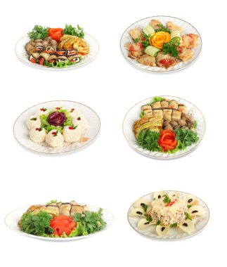 Et ve sebze izole şenlikli yemek seti