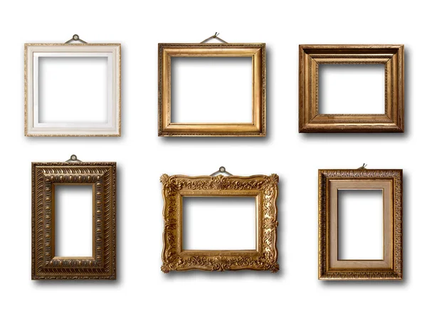 Set of picture gold wooden frame on isolated background — Stock Photo, Image