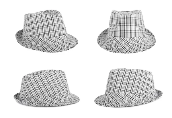 Monochrome checked hat for the summer on an isolated background — Stock Photo, Image