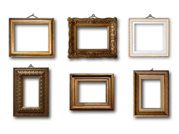 Set of picture gold wooden frame on isolated background — Stock Photo, Image