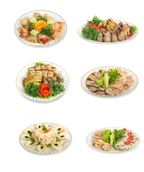 Set of festive meals of meat and vegetables  isolated — Stock Photo, Image