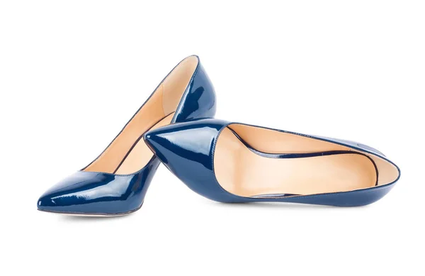 Beautiful blue classic women shoes isolated on background — Stock Photo, Image