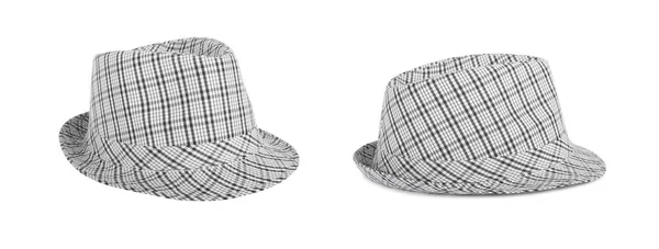 Chapéu monocromático verificado para o verão em um fundo isolado — Fotografia de Stock