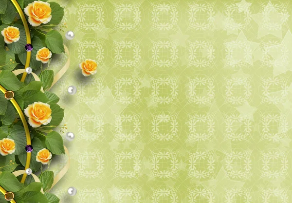 Vackra Hälsningskort med gula rosor — Stockfoto