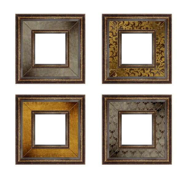 Set of picture gold wooden frame on isolated background — Stock Photo, Image