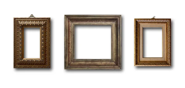 Conjunto de moldura de madeira de ouro imagem no fundo isolado — Fotografia de Stock