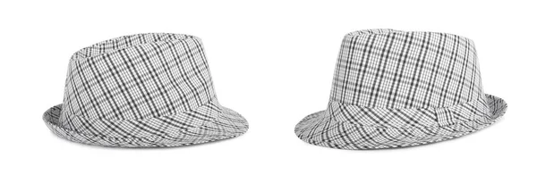 Monochrome checked hat for the summer on an isolated background — Stock Photo, Image