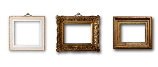 Комплект изображения золотой деревянный каркас на изолированном фоне — стоковое фото