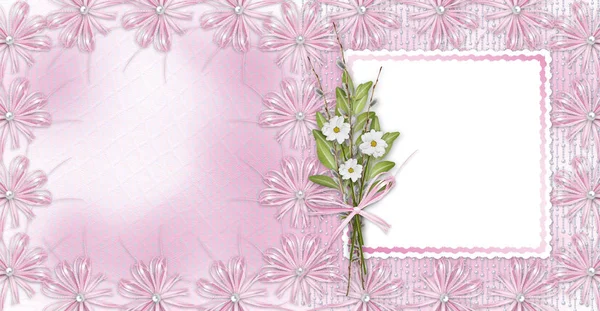 Card for invitation or congratulation with bow and ribbons — Stock Photo, Image