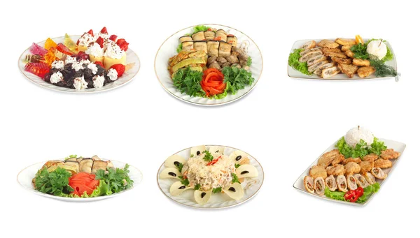 Set of festive meals of meat and vegetables  isolated — Stock Photo, Image