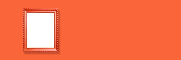 Oranje Houten Frame Monochrome Ondergrond Eenvoudige Mockup Voor Ontwerp Kopieer — Stockfoto