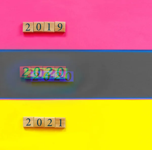 Blauer Rosa Gelber Papierhintergrund Mit Konzeptionellem Text 2020 Für Design — Stockfoto