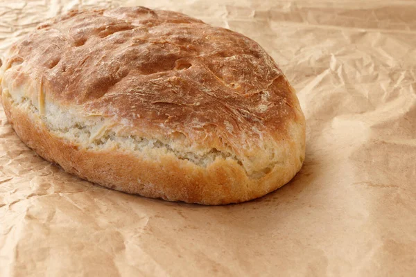 Pane Grano Fresco Fatto Casa Sul Tavolo Legno Layout Piatto — Foto Stock