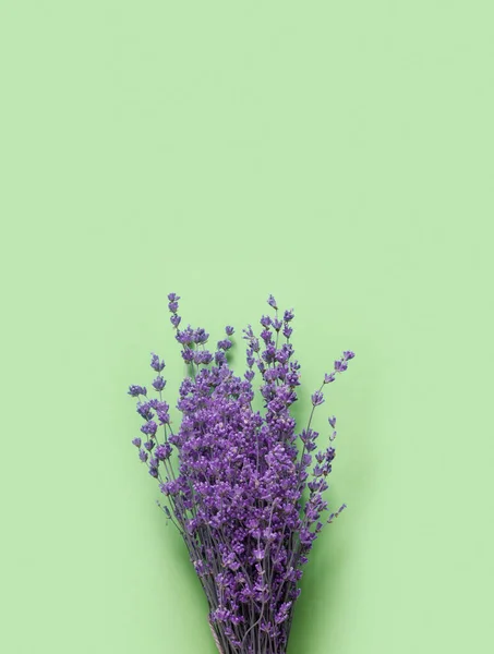 Takken Droog Paars Geurende Lavendel Groene Papieren Ondergrond Vlakke Lay — Stockfoto