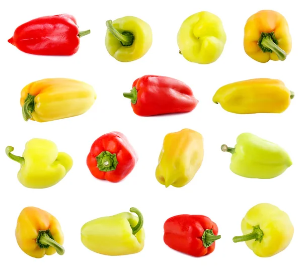 Set Frischer Roher Gelber Roter Und Grüner Paprika Auf Weißem — Stockfoto