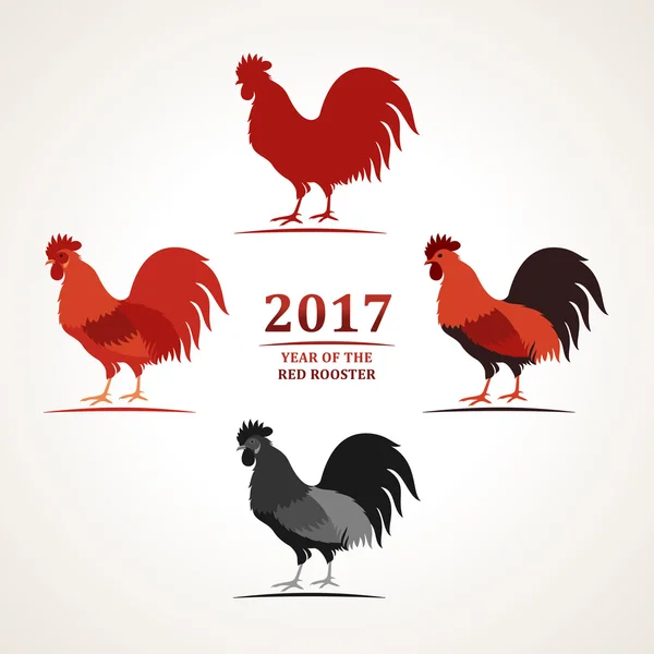 Coq rouge vecteur, symbole de 2017. L'emblème du Nouvel An selon le calendrier chinois — Image vectorielle