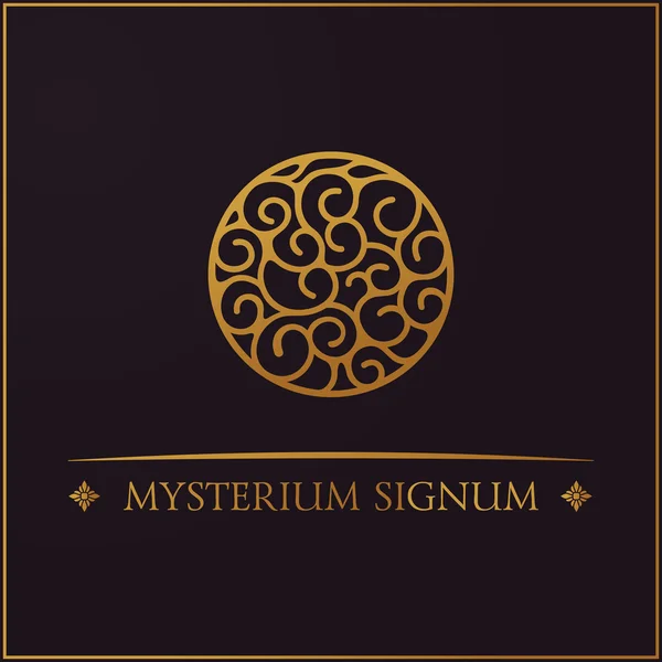 Gold round logo. Mysterious sign for your design. Vector floral symbol — Stock Vector